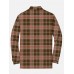 Plaid Series Vintage Brown Plaid 1980s or 1990s Men‘s Long Sleeve Polo