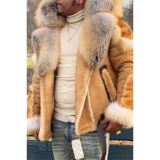 Mens Luxury Suede Leather Fur Coat
