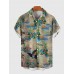 Full-Print Retro Hawaiian Island, Coconut Tree and Sea Printing Men's Short Sleeve Shirt