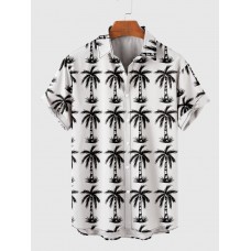Full-Print Coconut Tree Printing Men's Hawaiian Short Sleeve Shirt