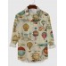 Vintage Around the World Hot Air Balloon Printing Men's Long Sleeve Shirt