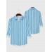 Stylish Blue Vertical Stripes Pattern Printing Men's Long Sleeve Shirt