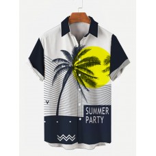 Summer Party Collision Color Coconut Tree Printing Men's Short Sleeve Shirt