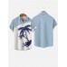 Blue & White Stitching Seaside Coconut Tree Printing Men's Short Sleeve Shirt