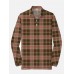 Plaid Series Vintage Brown Plaid 1980s or 1990s Men‘s Long Sleeve Polo