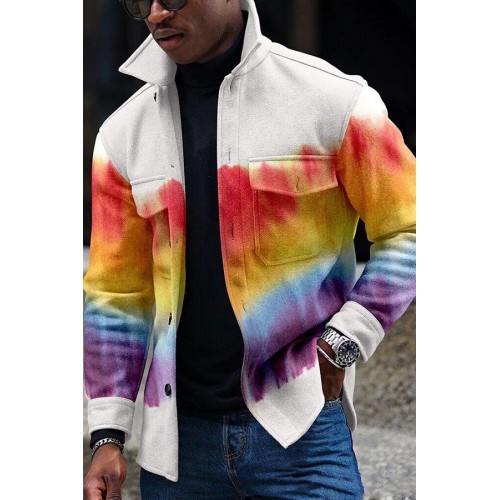 Men Pocket Multicolor Color Block Print Jacket
