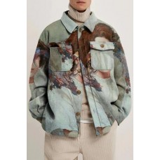 Casual Lapel Digital Printed Woolen Men's Shirt Jacket