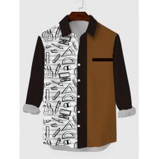 Black & Brown Stitching School Supplies Printing Men's Long Sleeve Shirt