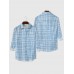 LightBlue Irregular Hand-Painted Checkered Printing Men's Long Sleeve Shirt