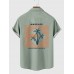 50s White & LightGreen Stitching LOS ANGELES, Coconut Tree Printing Men's Short Sleeve Shirt