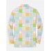 Plaid Series Lively Color Plaid Stitching Printing Men‘s Long Sleeve Polo