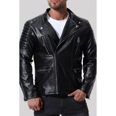 Men's Casual Punk Zipper Long Sleeve Leather Coat