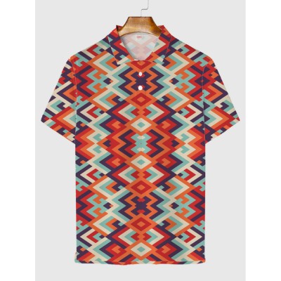 Plaid Series Eye-catching Colorful Art Graphic Printing Men‘s Short Sleeve Polo