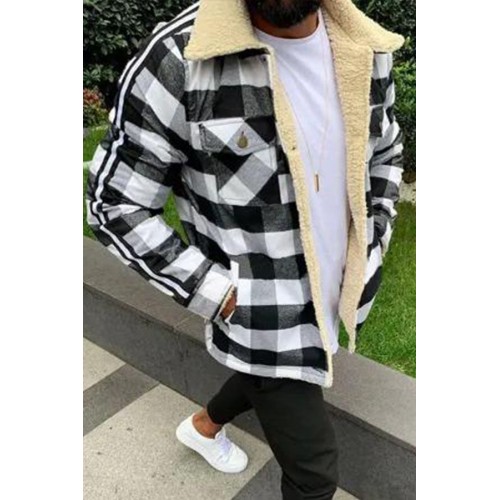Men's Plaid Composite Plush Long Sleeves Jacket